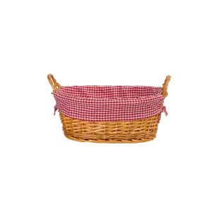 Light Steamed Oval Wicker Basket with Checked Lining