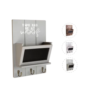 Wooden Wall Hook with Mailbox - Grey / White / Brown